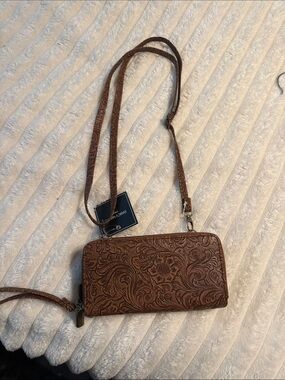 Canyon River Blues Embossed Brown Crossbody Wristlet